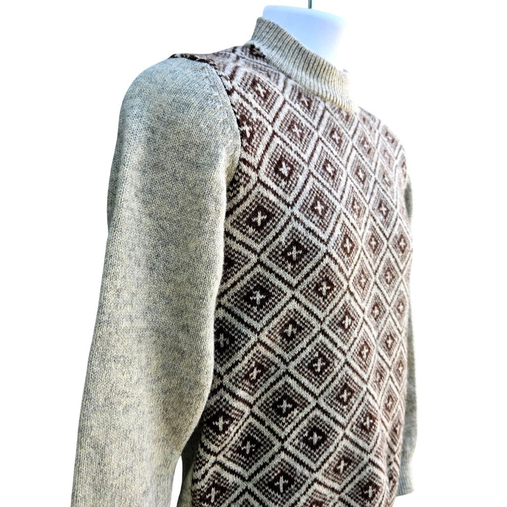 Vintage Piccadilly Lambswool Turtleneck Sweater Brown Gray Pattern Knit - Picture 3 of 14